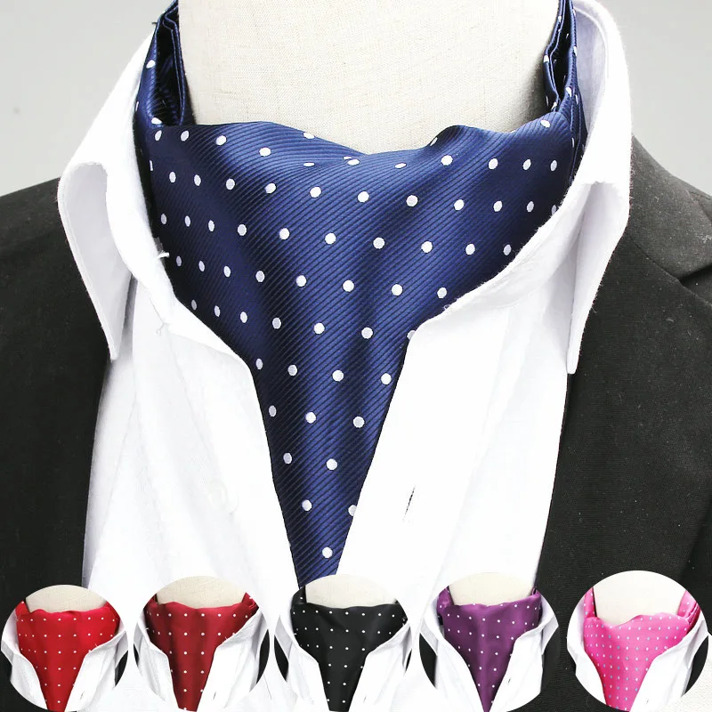 Supplier China Shengzhou Popular Wholesale Luxury Polyester Solid Mens Polka Dot Ascot Tie Cravat