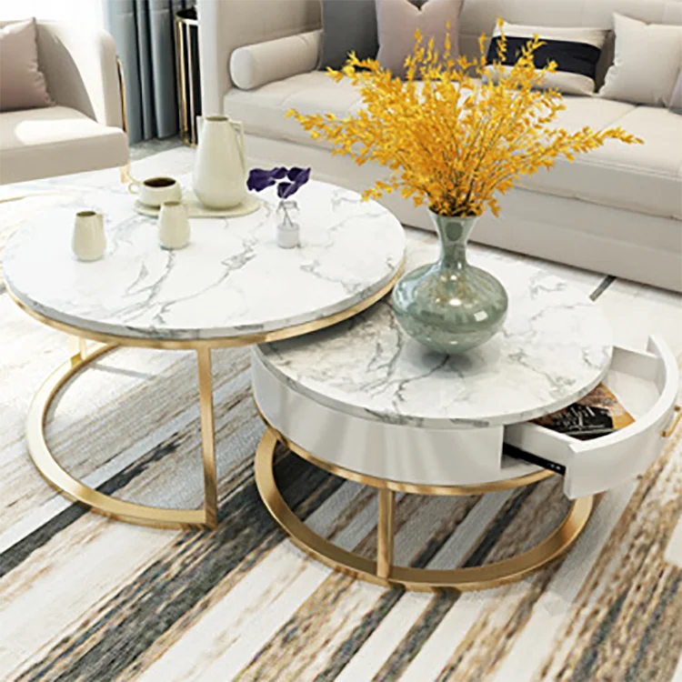 K&B new design livingroom furniture side marbles table marble top coffee table with drawers