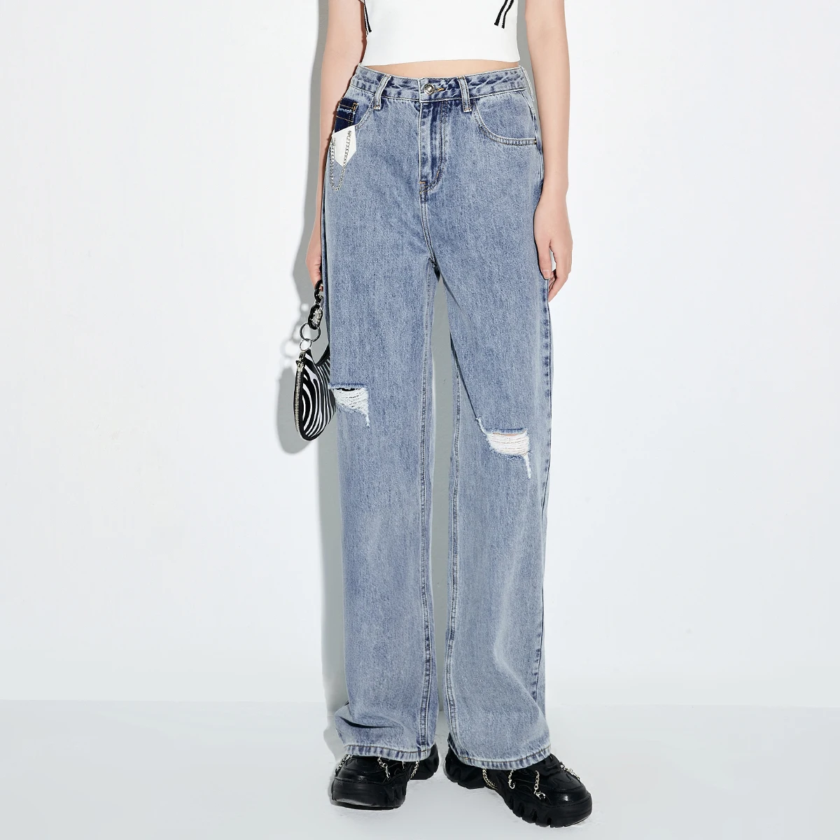 
The Most Popular Straight Leg Standard Thickness High Waist Denim Jeans Pant 