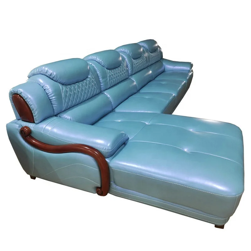  Blue color luxury wholesaler price godrej sofa set design L shape