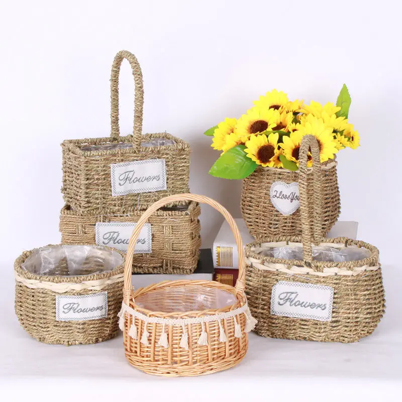 indoor rattan planter willow Basket Set Hanging Fruit Flower Rattan Storage Baskets