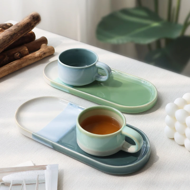 New arrival nordic home office drinking reactive gradient color tea milk espresso cup ceramic coffee cup with plate