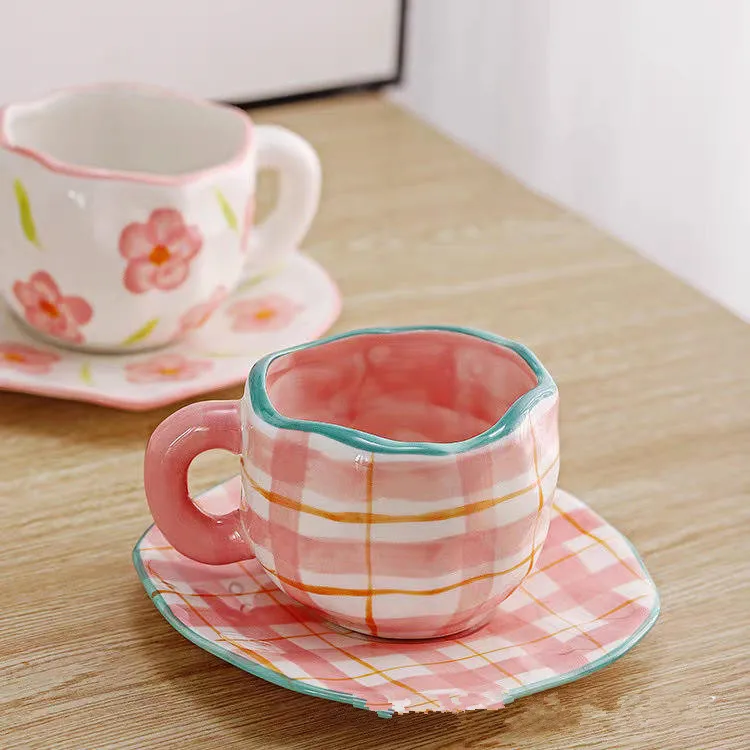 MSH French Three-Dimensional Relief Tulip Ceramic Cup Restaurant Breakfast Mug And Saucer