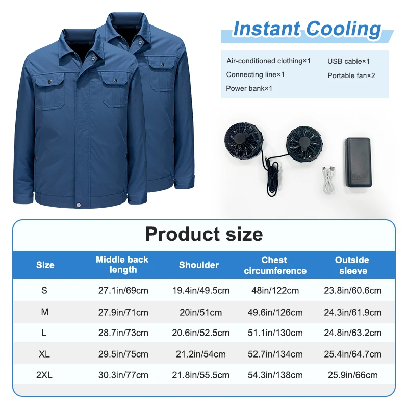 Fashion Blue Long Sleeve Summer Cool Fan Cooling Air Conditioner Jacket Fan Air Conditioning Clothes With Reflective Stripe
