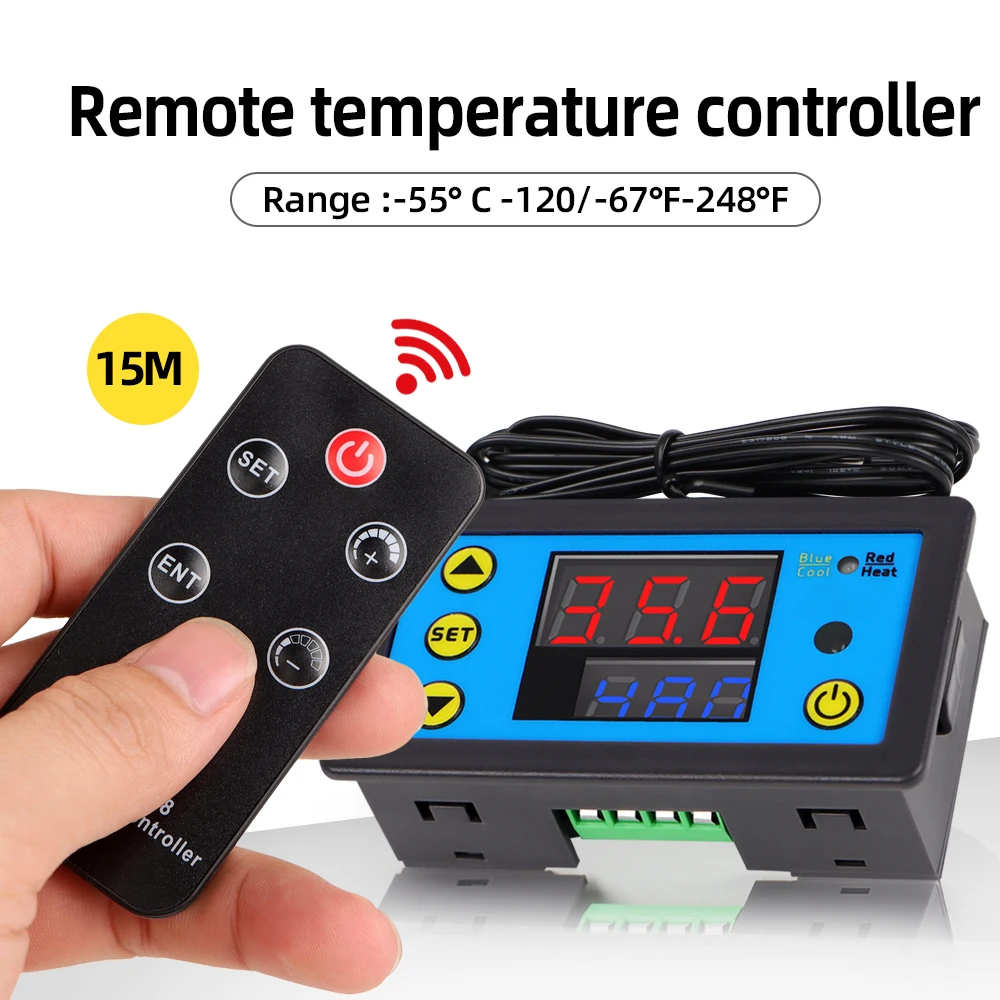 ZFX-W1608 Temp Controller 15m Remote Control Distance Thermostat Dual Display LCD Thermoregulator Temperature Alarm