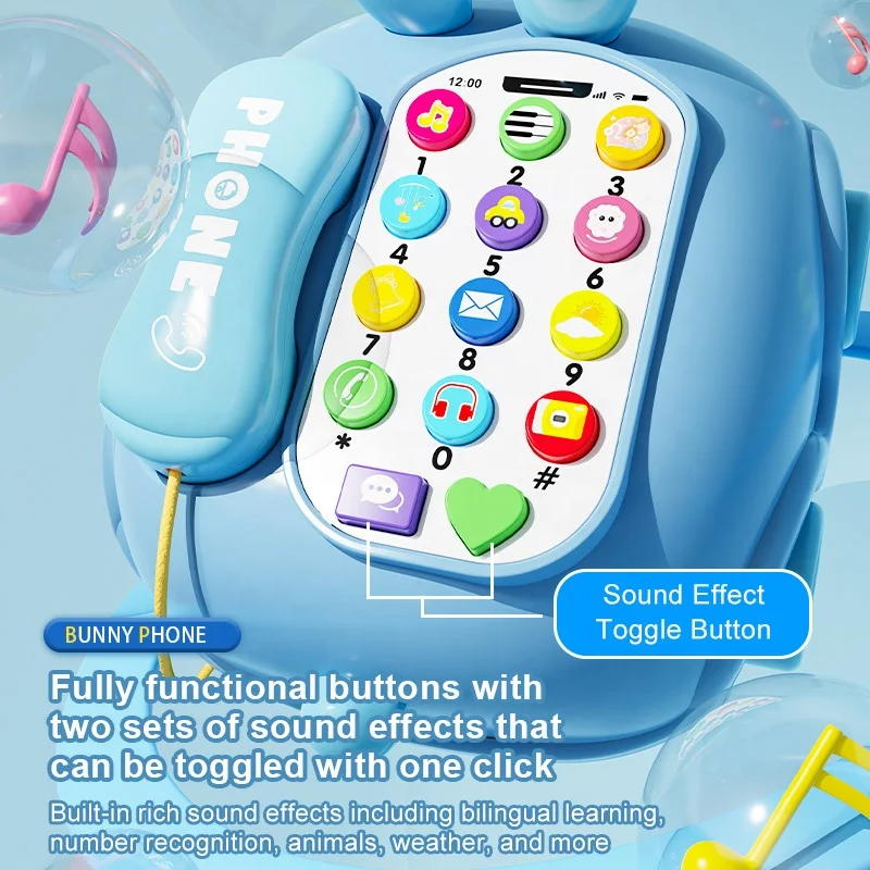 Children Toys Rabbit Phone Car Simulation Landline Baby Puzzle Early Education Baby Music Story Pull Wire Telephone Car Machine
