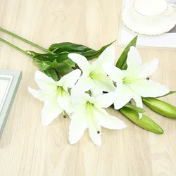 Lily Faux Flower Silk Lily Faux Plastic Pu 3 Heads Real Touch Floral Bouquet Party Table Centerpiece Silk Faux Lily