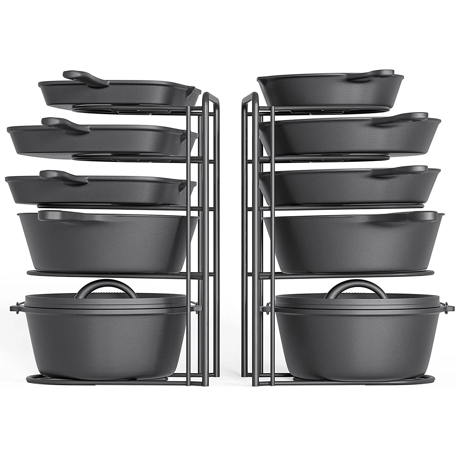 Pot Rack Organizer 2 Pack 5 Tier Heavy Duty Pan Holder Cast Iron Skillets Storage Rack