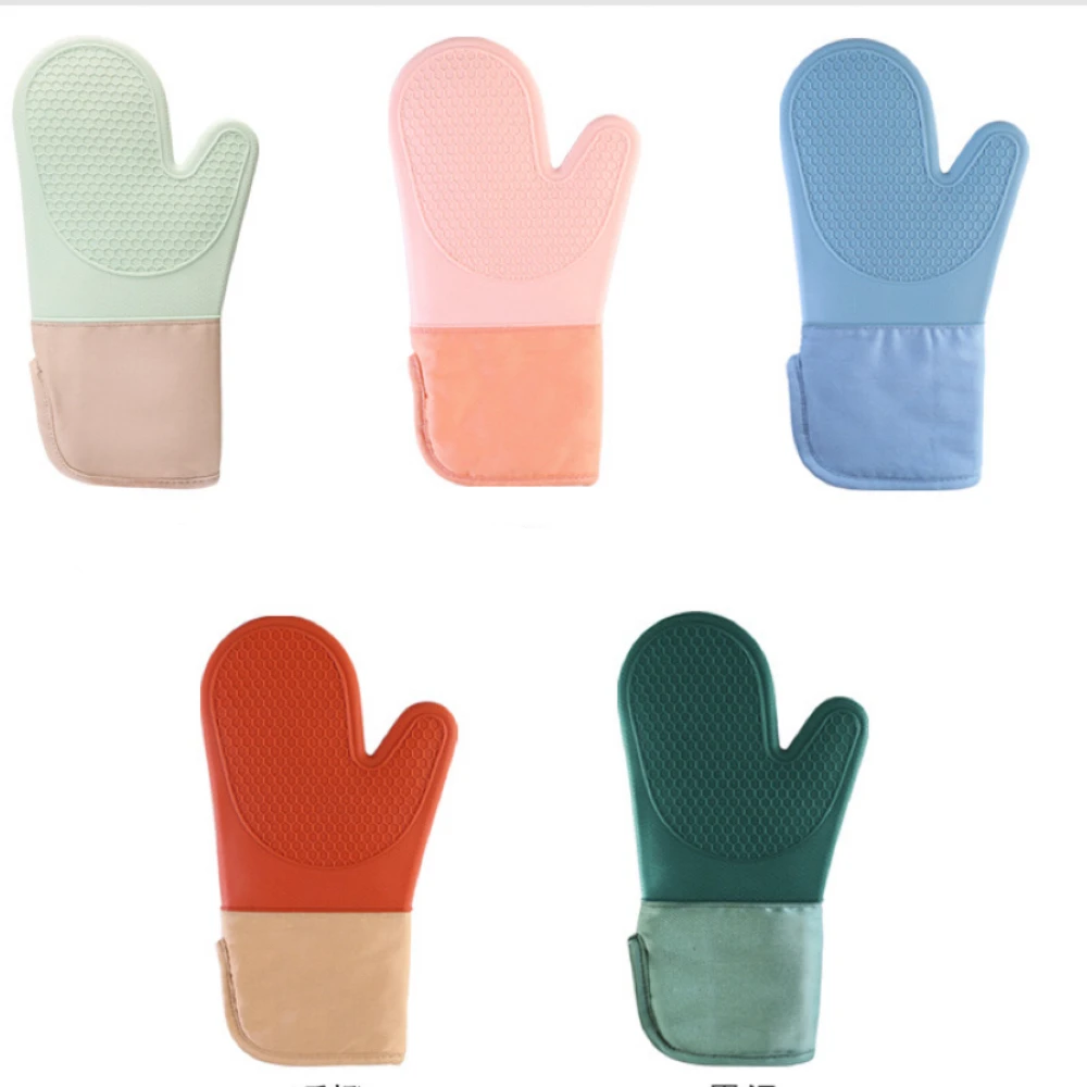 Heat Resistant Plaid Texture Anti-Slip Custom Silicone Oven Mitts Kitchen BBQ Silicone Baking Gloves