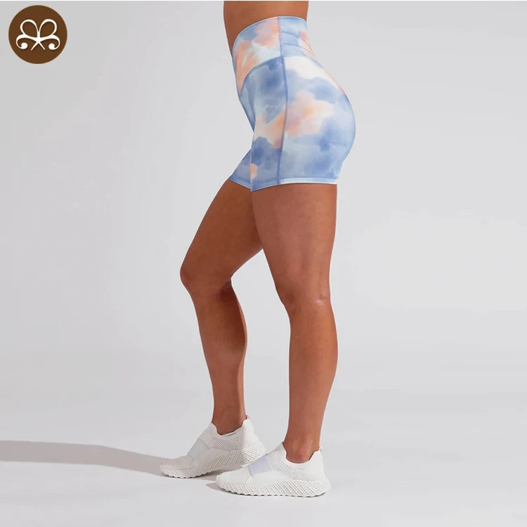 Wholesale custom V waistband no front seam custom gym sports tie dye biker shorts