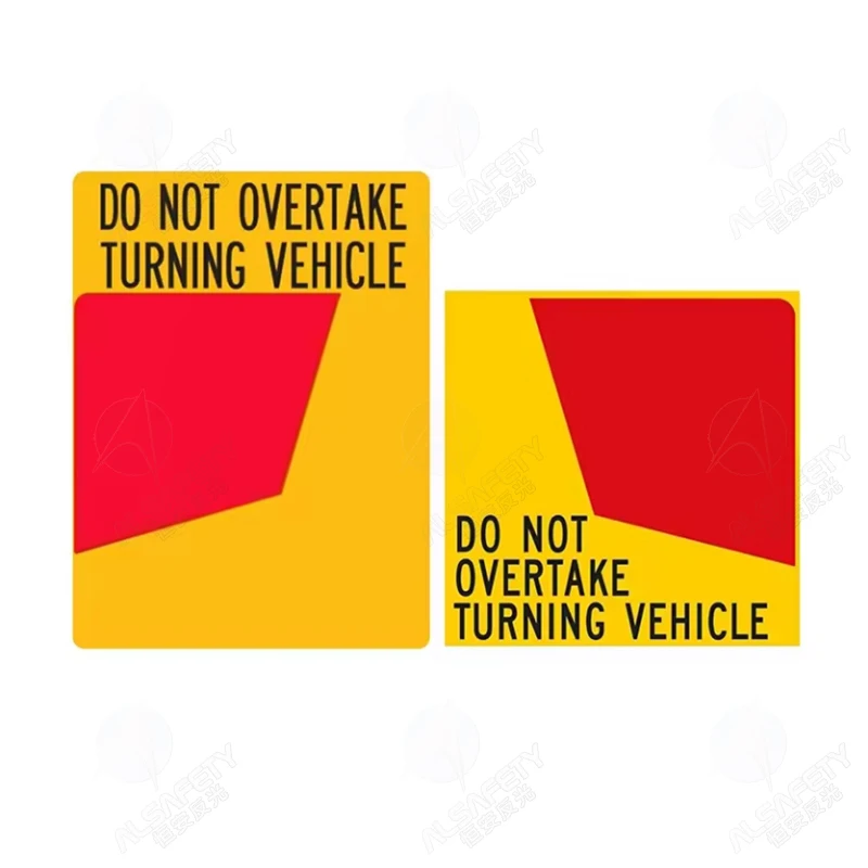 Factory Customized Rectangle High Visibility Reflective Safety Sign Do Not Overtake Turning Vehicle Rear Marking Plate Sticker