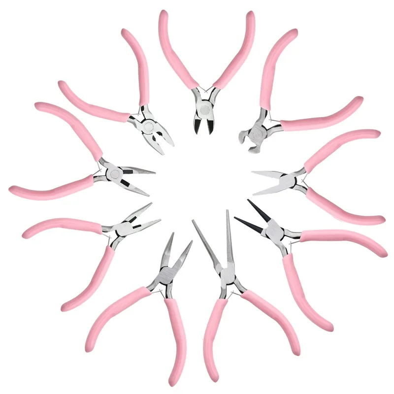 Handmade Beading Tool Round Nose DIY Pink Handle Tweezer Cutting Pliers for Jewelry Making