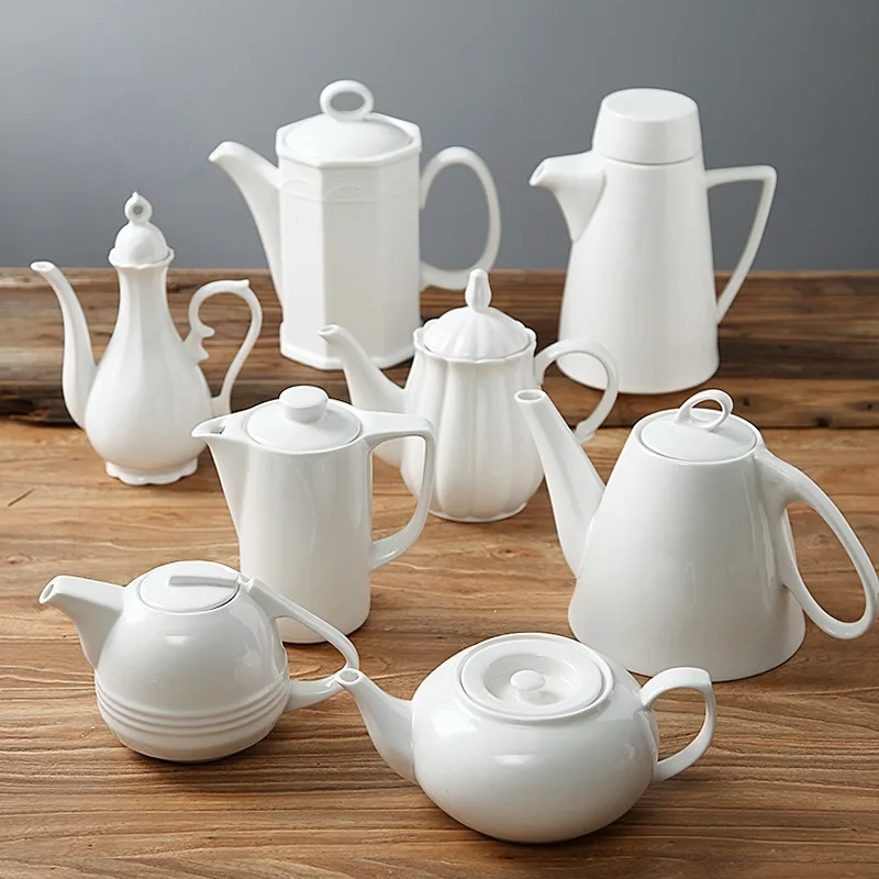 Nordic Simple Solid Color White Porcelain Multi Container Ceramic Tea Pot Tea Cup Saucer Jar Milk Sugar Pot Gravy Boat