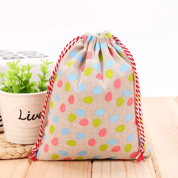 High Quality Custom Portable Jute Gift Bag Small Eco-Friendly Drawstring Canvas Shopping Bag with Logo Pattern for Promotions