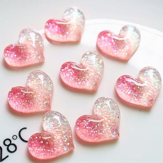 Pink Flatback Mini Glitter Resin Heart for Craft Kids Gift