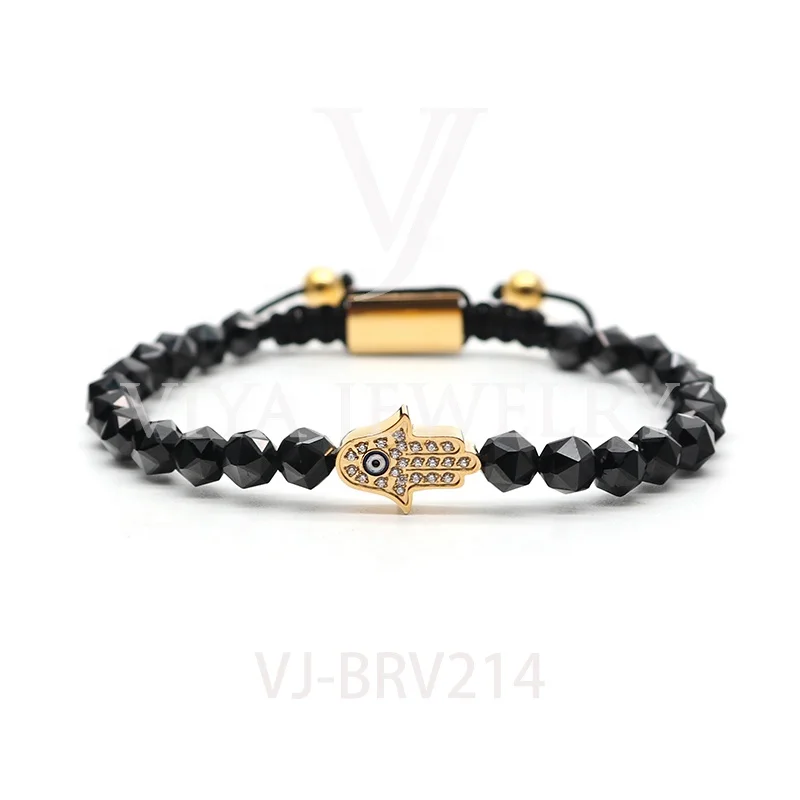 New Arrival Hamsa Beaded Bracelet Customized 5mm Stainless Steel Beads Lucky Hand Bracelets