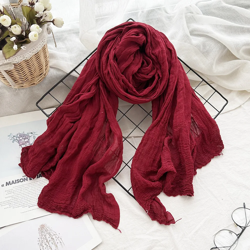 Factory Direct Soft Viscose Linen Scarf for Women Long Thin Hijab with Tassels Solid Color Linen Viscose Shawl for Spring
