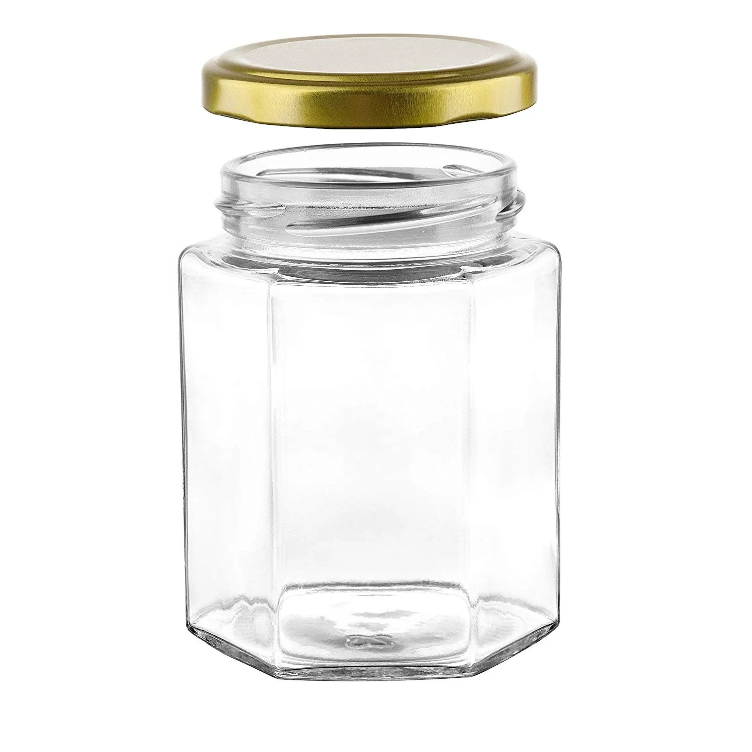 Food Grade 280ml Clear Hexagon Glass Jars Containers Honey Jars Candle Jars with Lids