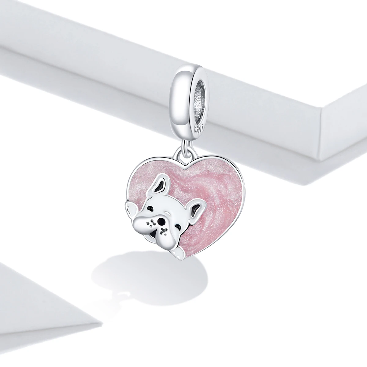 LEICARE Enamel Heart Cute Little Dog Dangle Charm Jewelry 925 Sterling Silver Lovely Animal Pendant Charm for Jewelry Making