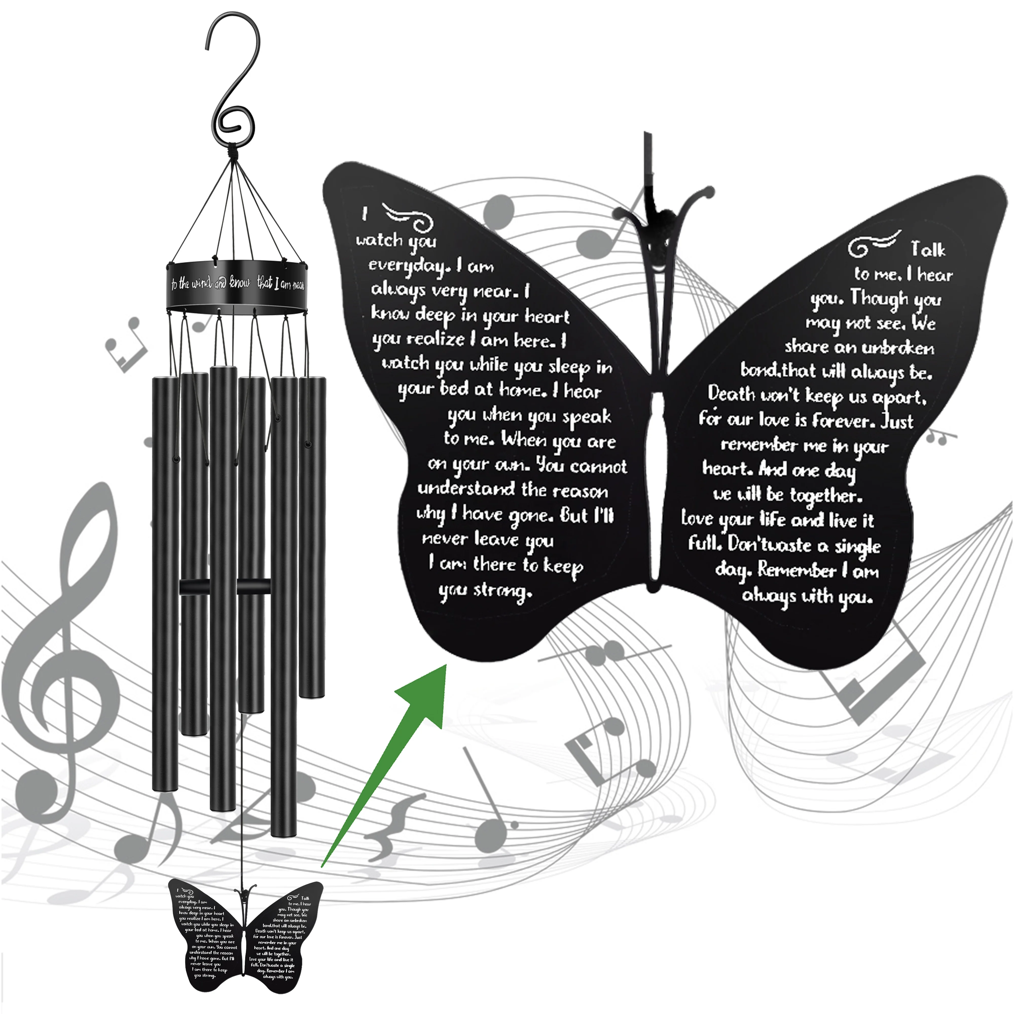 
Joycuff Bereavement Sympathy Gift Butterfly Memorial Wind Chimes Outside Outdoor Garden in Memory of Loved One 