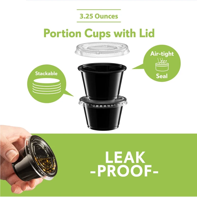 OEM/ODM Hot Sale Disposable Black/Clear Plastic PET Chutney Souffle  mini plastic cups for dessert with lids custom