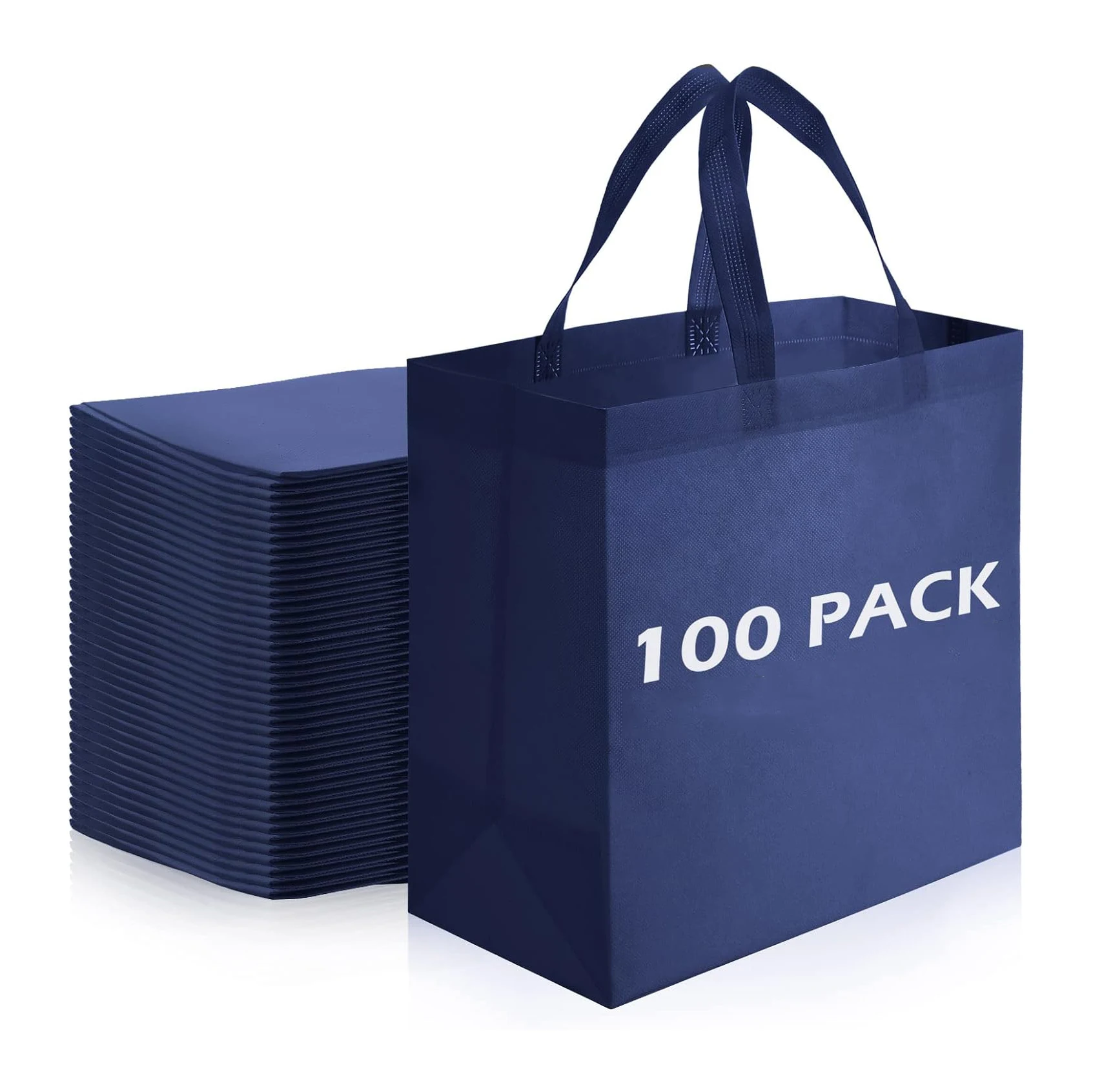 High Quality boutique Dark blue gift shopping bags with logos Grocery tote Strong suture non woven reusable bag