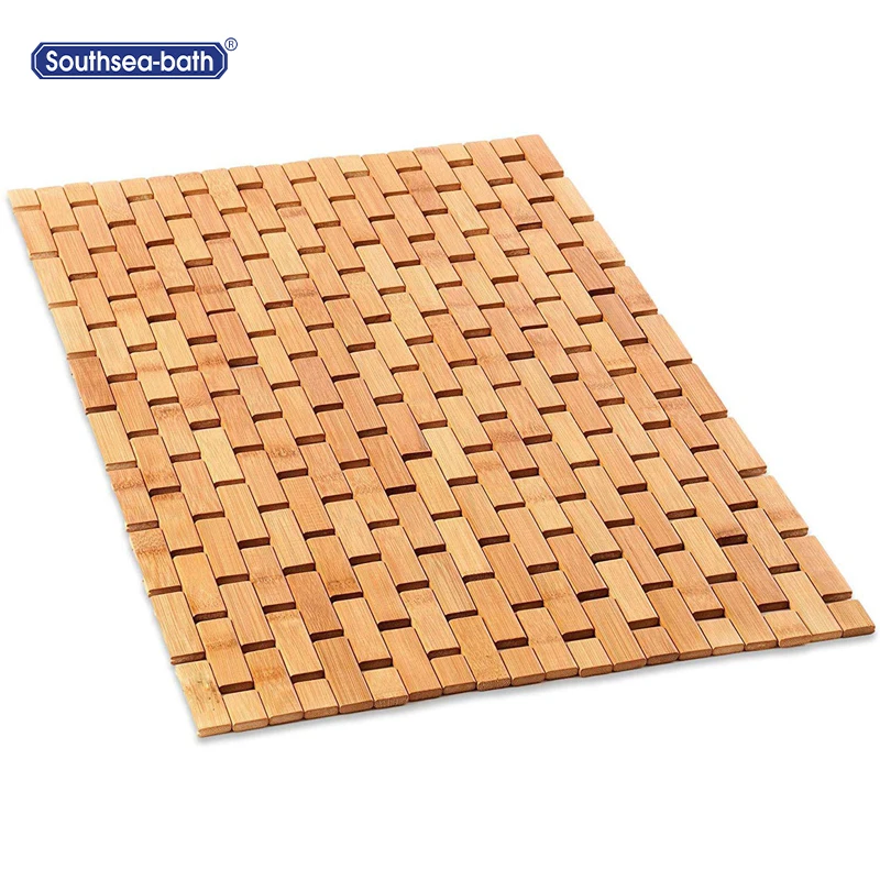 Foldable Natural Bamboo Spa Bath Shower Floor Mat Bathroom Rugs with Anti-Slip Pad for bathroom