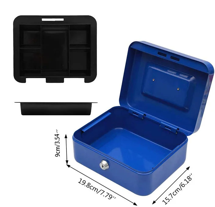 Blue metal cash box money saving safe cash box for kids