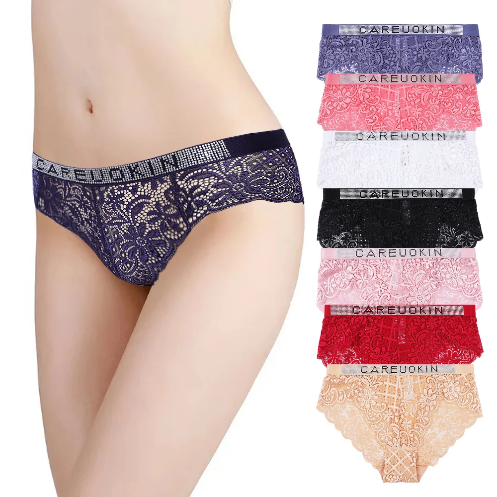 Custom diamond logo waistband Hot sexy teenage girl underwear spandex nylon lace panties for women Careuokin A4834