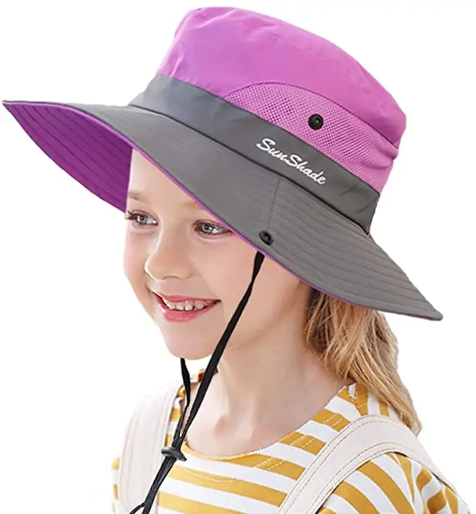 Amazon Summer Cotton Folding Sunscreen Sun Kids Bucket Hats with Ponytail Hole In Bulk
