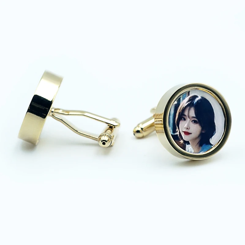 Wholesale High Quality Photo Cufflink Clip Set Gold Plated Custom Logo Man Button Photo Holder Display Cufflink for French Shirt