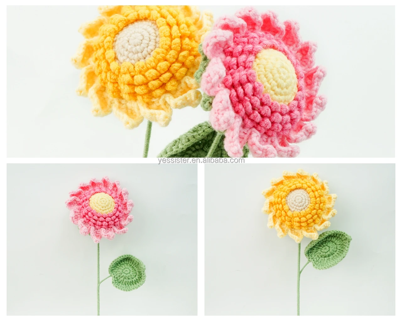 2024 new pure handmade crochet bouquet artificial crochet blooming multicolor alstroemerias Lily single handmade crochet flowers