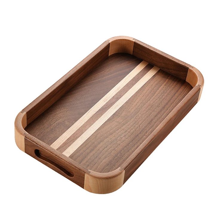 Wholesale Custom Kitchen Home Decorative Rustic Wooden Coffee Food Serving Walnut Tray