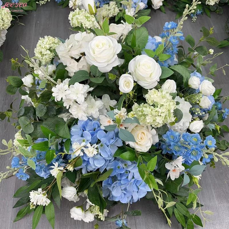2024 Hot Selling Artificial Flower Colorful Flower Ball Blue Walkway Flower Runner Wedding Party Event Centerpiece Decorations.