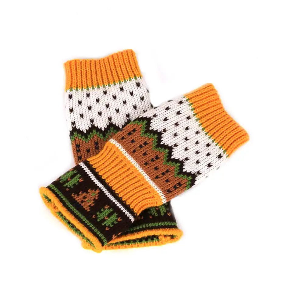 Women Winter Warm Knit Fingerless Gloves Hand Crochet Thumbhole Christmas Arm Warmers Mittens Gift
