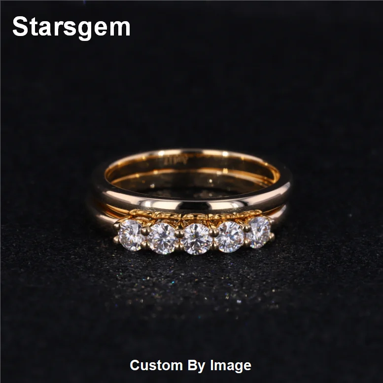 Starsgem простой дизайн женские ювелирные изделия 3 мм круглый лабораторный набор обручальных колец с ростом бриллиантом