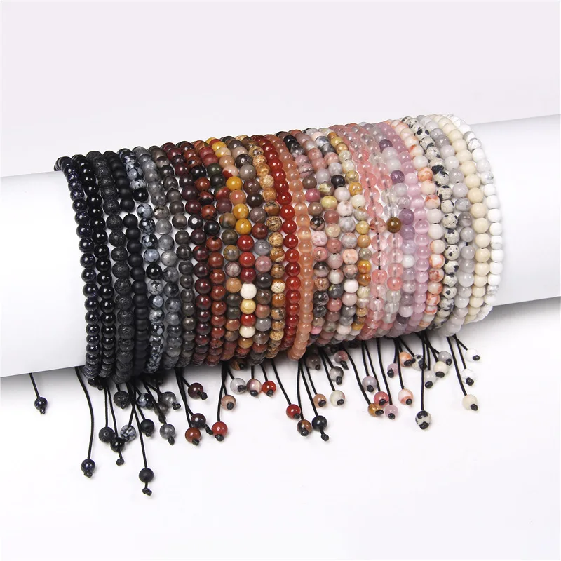 New High Quality Handmade 4mm Natural Small Adjustable Semi Stone Seed Beads Yoga Bracelet