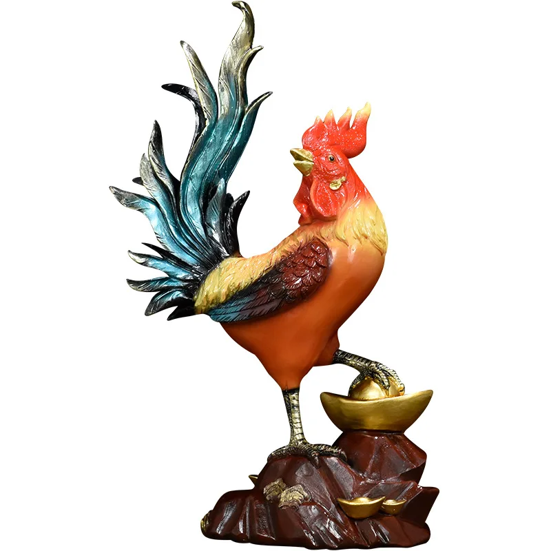 Resin Material Pure copper rooster ornaments Chinese style golden rooster Yuanbao chicken home living room handicraft ornaments