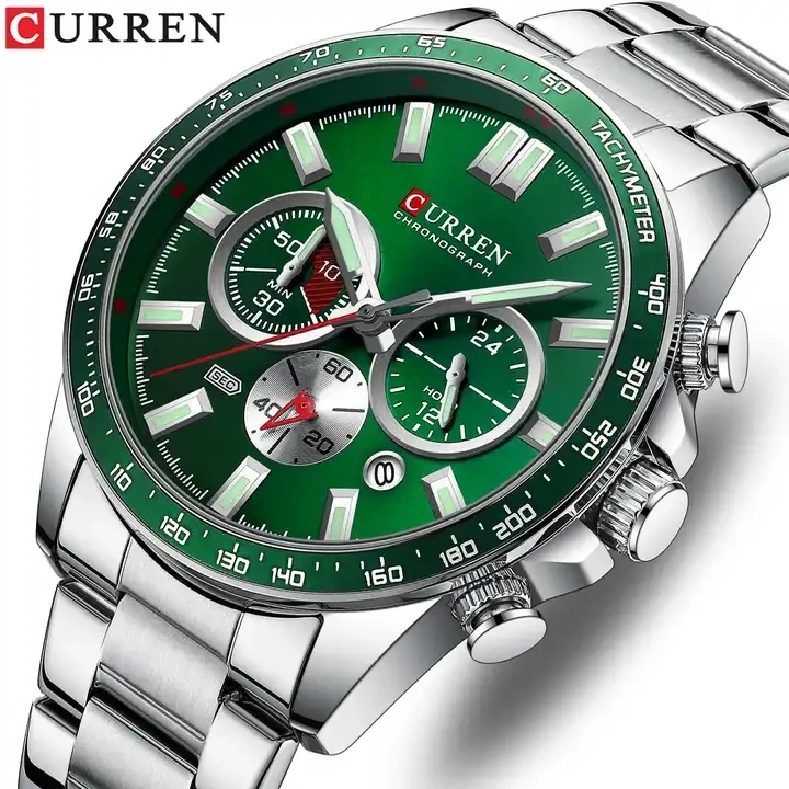 CURREN 8418 Man WristWatch Waterproof Chronograph Men Watch Military Green Top New Luxury Stainless Steel Sport Male Clock