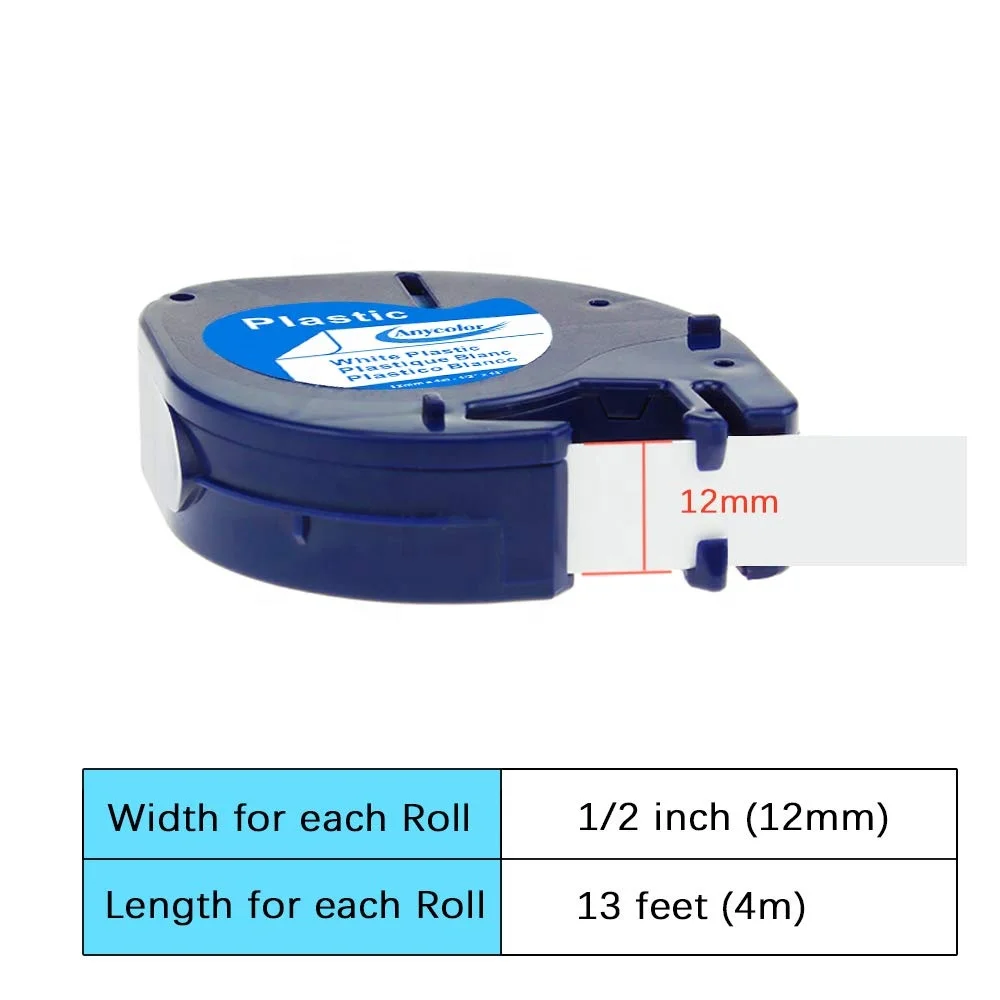 Compatible DYMO LetraTag 91331 Plastic Labeling Tapes for Label Makers Black on White LT Label Tape 1/2 Inch x 13 Feet