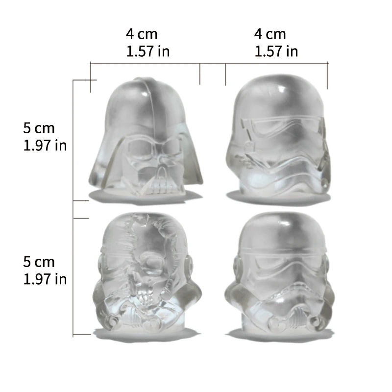 silicone ice cube tray for 4 Cavities Black Warrior Darth vader famous head with stormtrooper head moulds