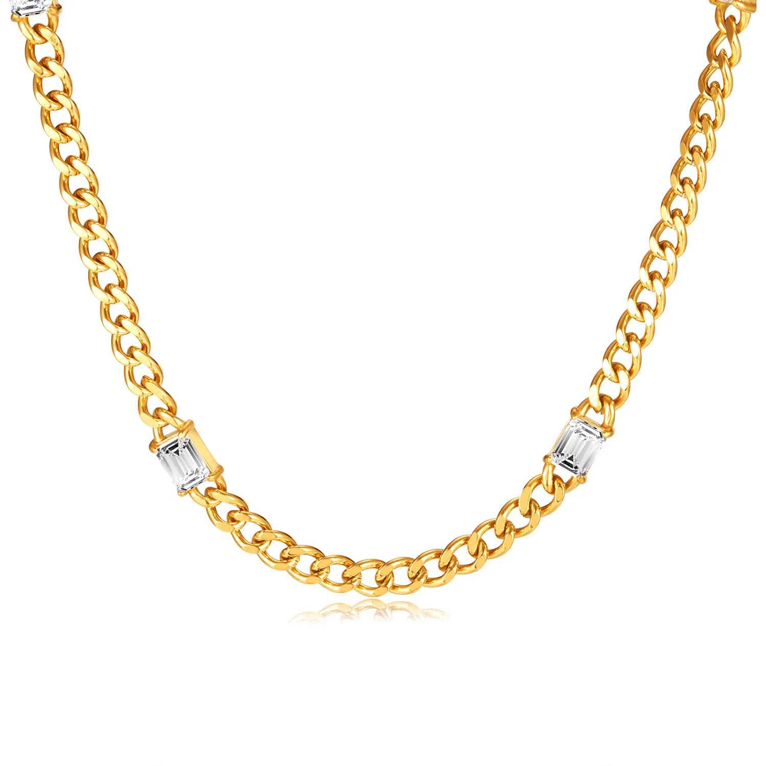 Fashionable Zircons Stainless Steel Chunky Necklaces Fashion Gold Plated Jewelry Waterproof And Tarnish Free Rope Chain Necklace