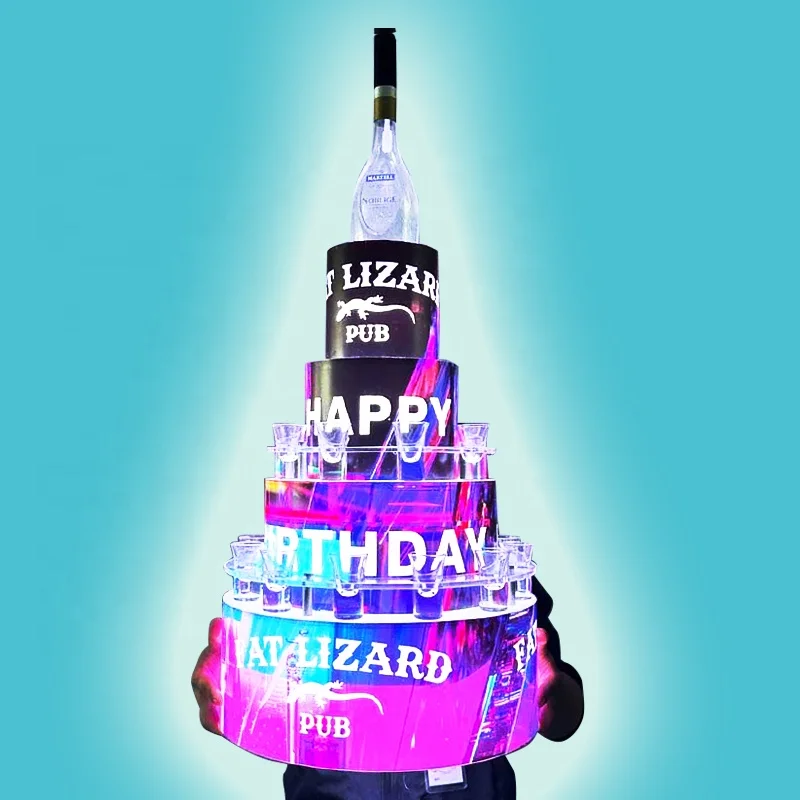 Nightclub Happy Birthday Cake stand with Shot Cup Tray VIP Led Birthday Cake Bottle Service Presenter