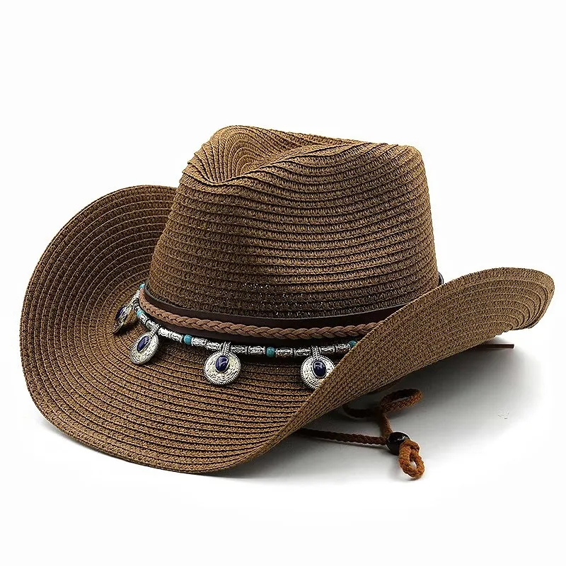 Luxury Fashion Sun Beach Fedora Hat Rope Paper Brown Straw Cowboy Hats Men
