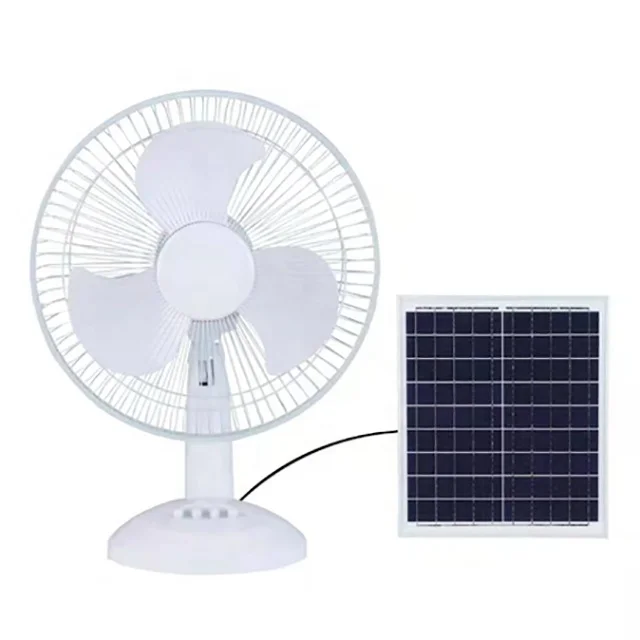12 Inch Desk Fan, 12V DC Solar Table, Rechargeable Table Solar Fan With Solar Panel/