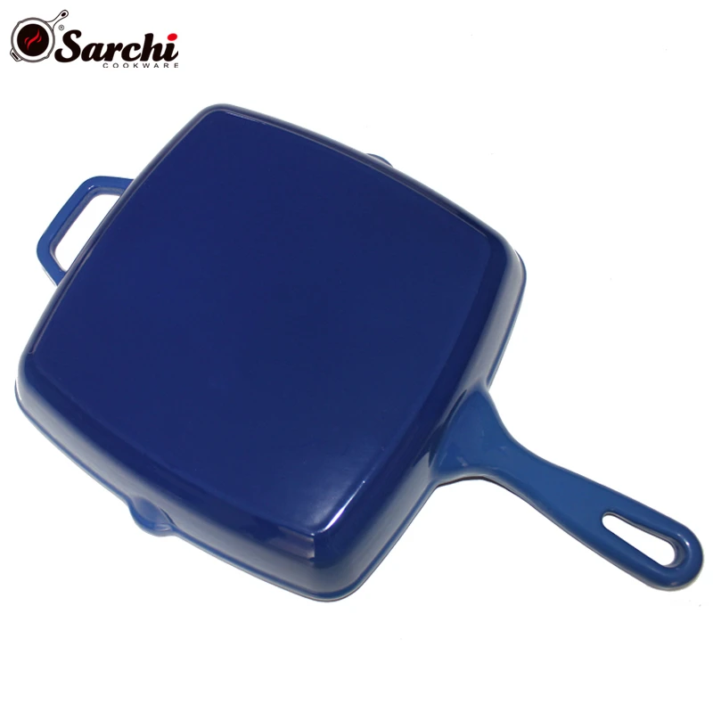 High quality 24cm enamel cast iron frying steak grill pan