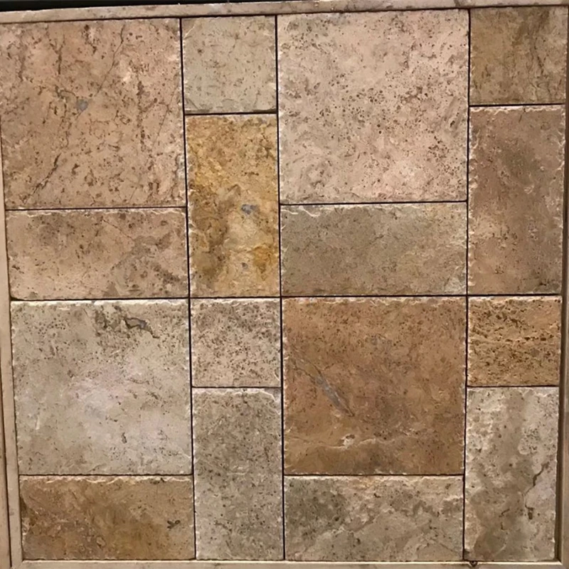 Natural beige square stone tile Chinese French Pattern antique travertine floor tiles