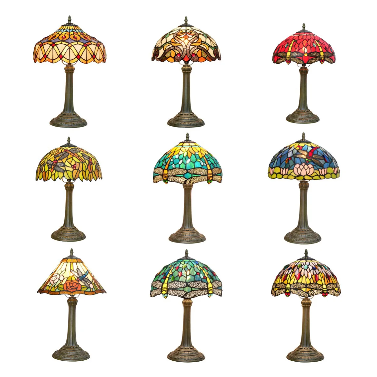 12-дюймовая витражная настольная лампа Tiffany, Современная Золотая роскошная винтажная стрекоза, украшение для дома и офиса, прикроватные настольные лампы для чтения