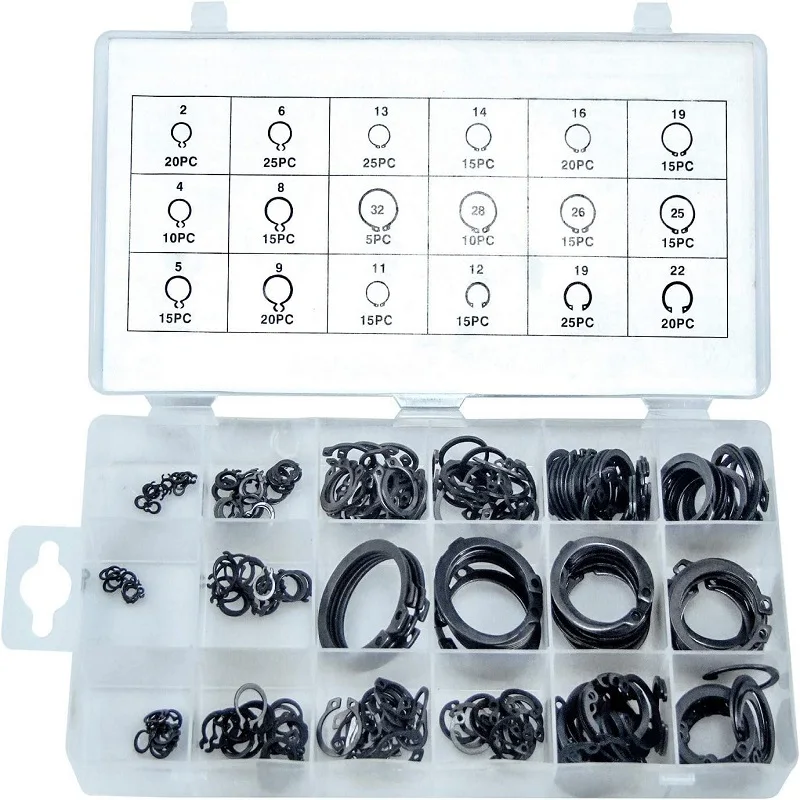445Pcs Black Snap Rings Set C Type Circlip Internal Retaining Rings for Hole 15 Metric Sizes Used for Hole