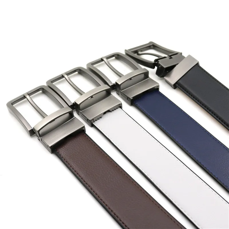 Double Sided Color Belt Pin Buckle Custom Logo Mens Luxury Leather Belt